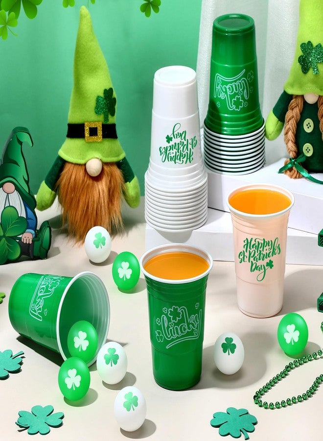 Pickmesh 30 Pack St. Patrick's Day Party Game Set, 22 Pack 16 oz St Patricks Day Plastic Beer Cups and 8 Pack 1.5in Green Shamrocks Balls Beer Game Set for Irish Festival Party Games Favors - Image 4
